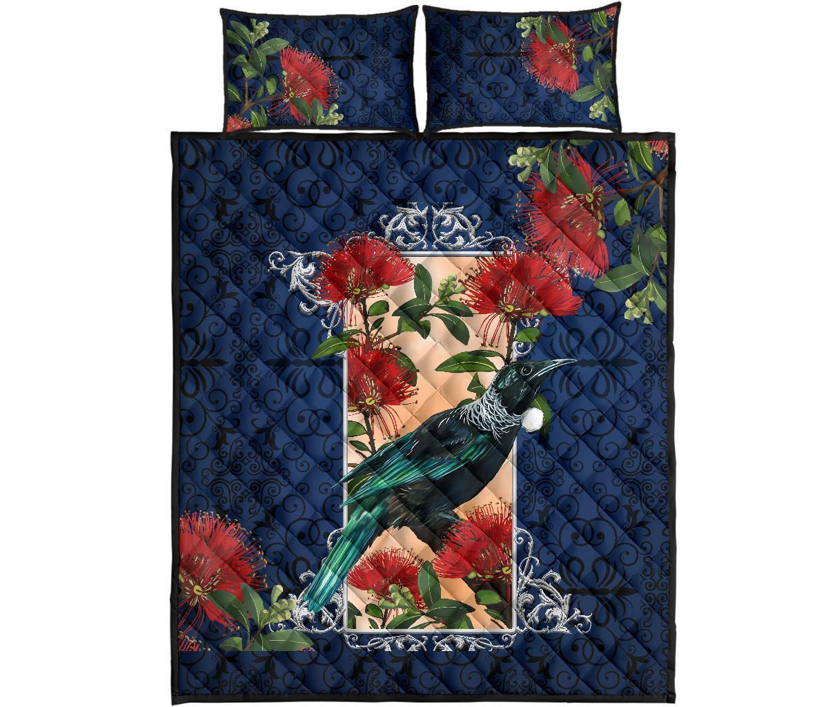 tui-bird-new-zealand-pohutukawa-tree-quilt-bed-set