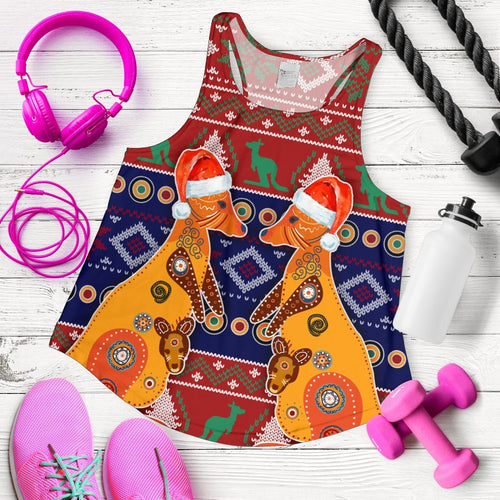 Christmas Women's Racerback Tank - Mother Kangaroo In Christmas- - Vibe Hoodie