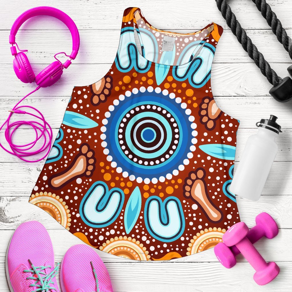 Aboriginal Women's Racerback Tank - Indigenous Circle Dot Painting Ver02 - Vibe Hoodie