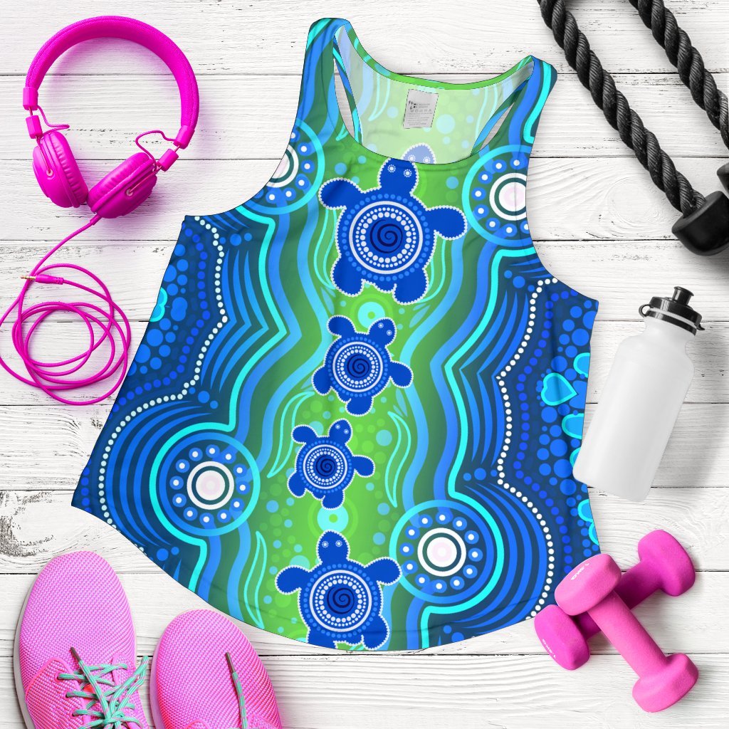 1stAustrali Aboriginal Women's Raceback Tank -  Aboriginal Turtle Family - Vibe Hoodie