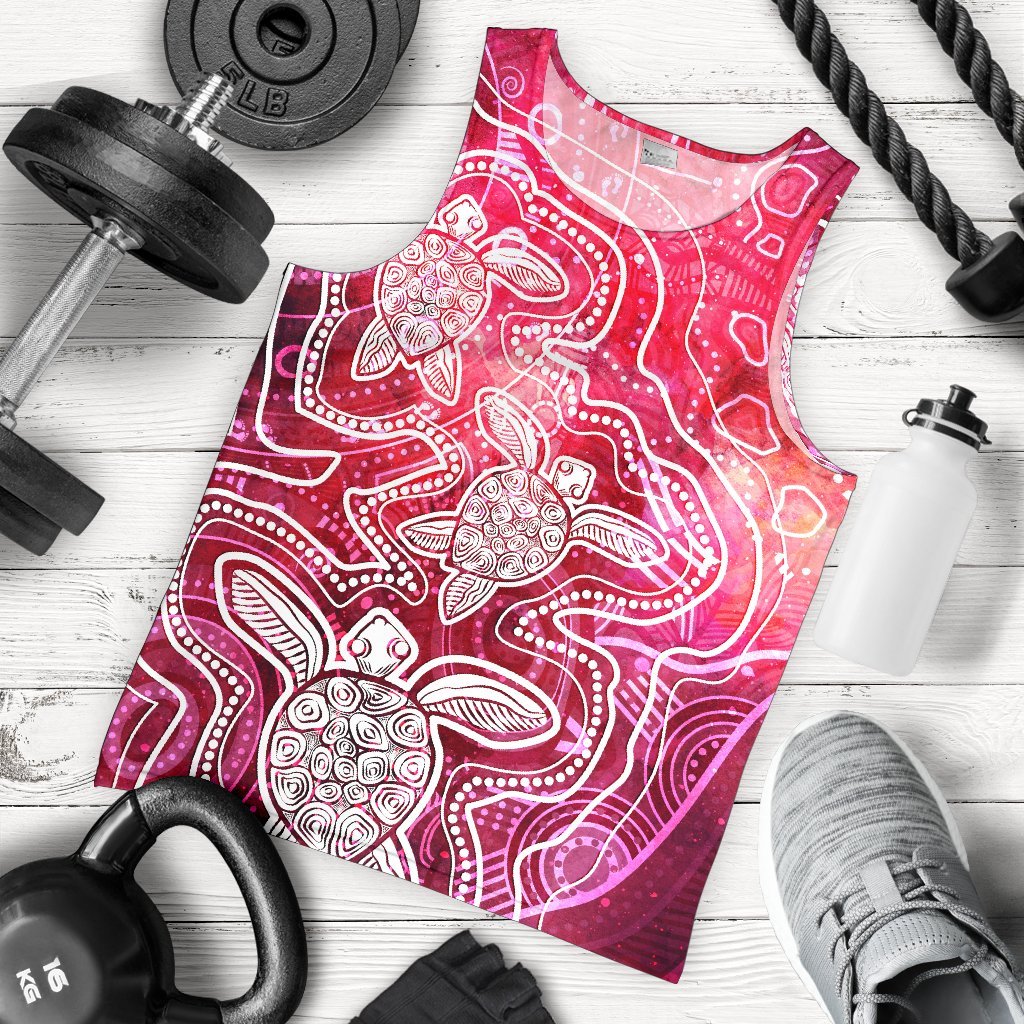 aboriginal-mens-tank-top-sea-turtle-with-indigenous-patterns-pink