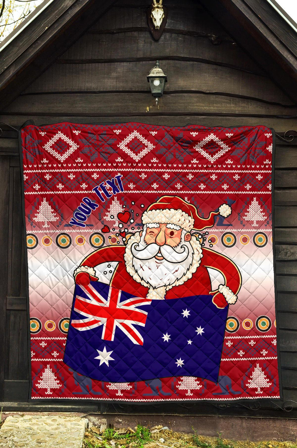 christmas-personalised-premium-quilt-australia-santa-claus-hold-the-flag-red