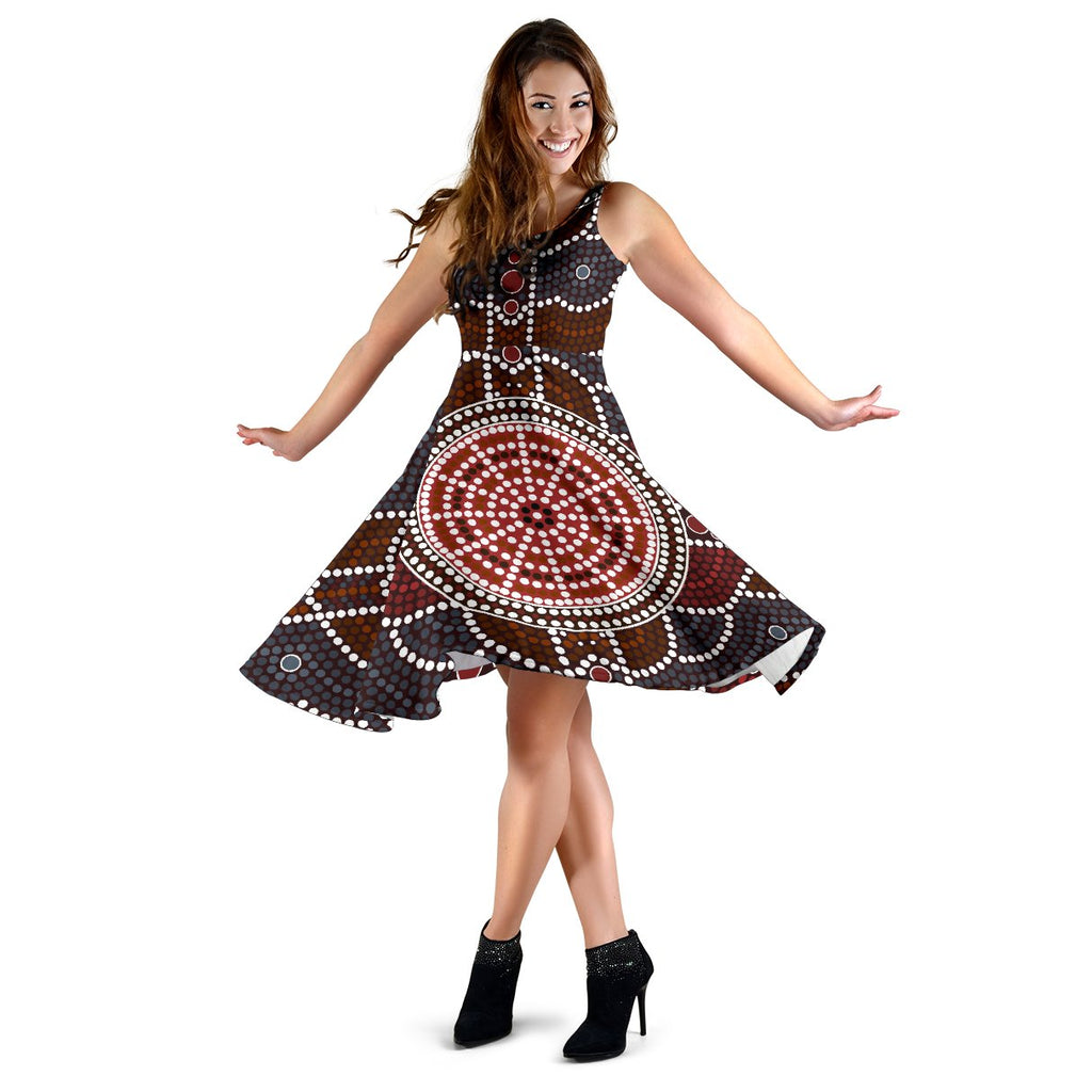 Midi Dress - Aboriginal Dot Painting Dress Ver03 - Vibe Hoodie