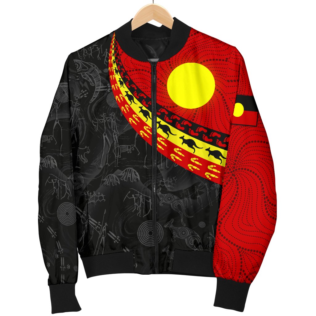 aboriginal-womens-bomber-jacket-indigenous-flag-circle-dot-painting