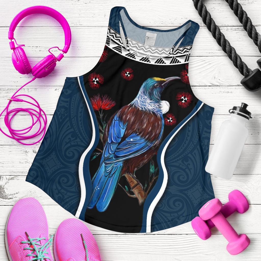 New Zealand Tui Bird Women Racerback Tank, Pohutukawa - Navy - Vibe Hoodie
