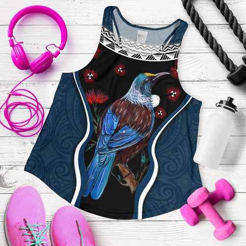 New Zealand Tui Bird Women Racerback Tank, Pohutukawa - Navy - Vibe Hoodie