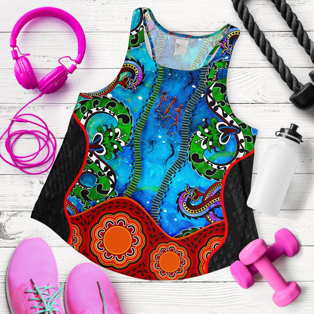 Aboriginal Women's Racerback Tank - Aussie Indigenous Patterns Blue - Vibe Hoodie