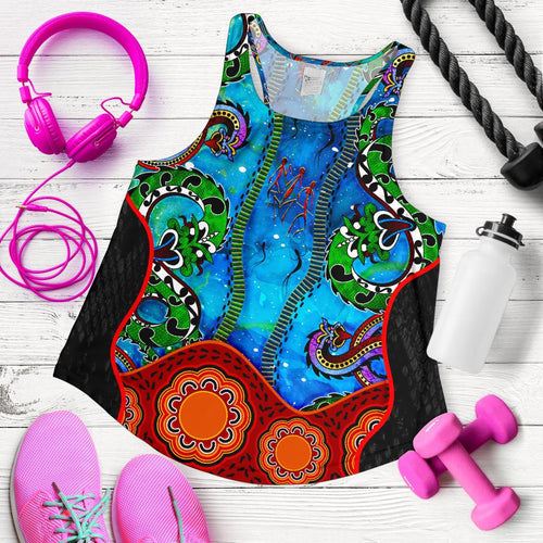 Aboriginal Women's Racerback Tank - Aussie Indigenous Patterns Blue - Vibe Hoodie