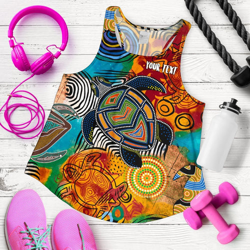Aboriginal Personalised Women's Racerback Tank - Turtle Indigenous Art - Vibe Hoodie