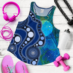 Aboriginal Women's Racerback Tank - Australia Indigenous Flag Circle Dot Painting Art (Blue) - Vibe Hoodie