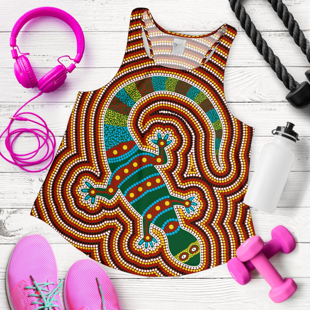 Aboriginal Women's Racerback Tank, Lizard Dot Painting Patterns - Vibe Hoodie