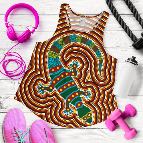 Aboriginal Women's Racerback Tank, Lizard Dot Painting Patterns - Vibe Hoodie