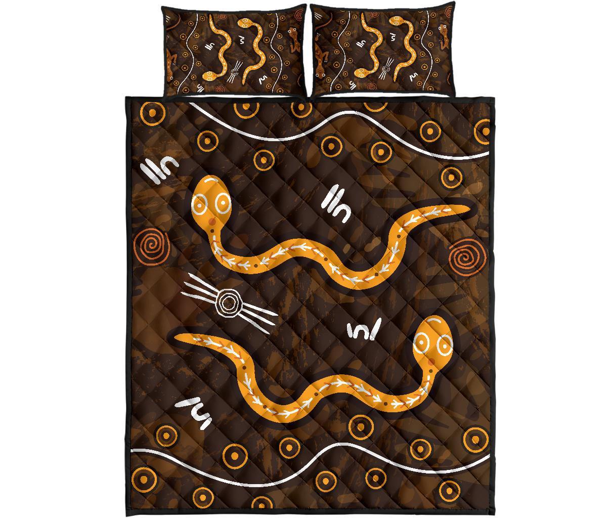 aboriginal-quilt-bed-set-indigenous-snake-hand-brown-color