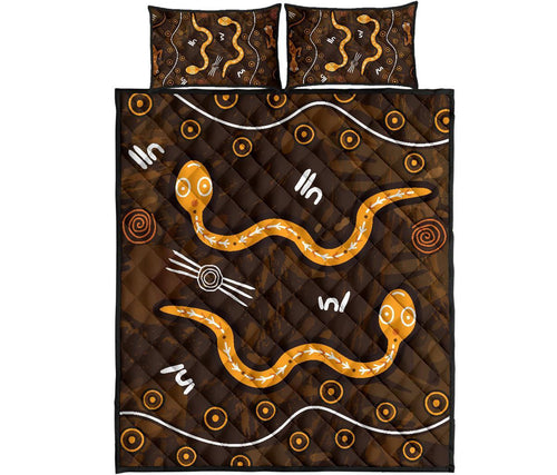 aboriginal-quilt-bed-set-indigenous-snake-hand-brown-color