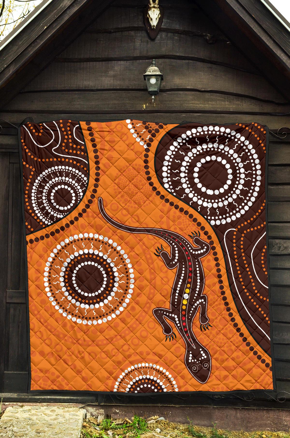 aboriginal-premium-quilt-australia-orange-lizard-aboriginal-art