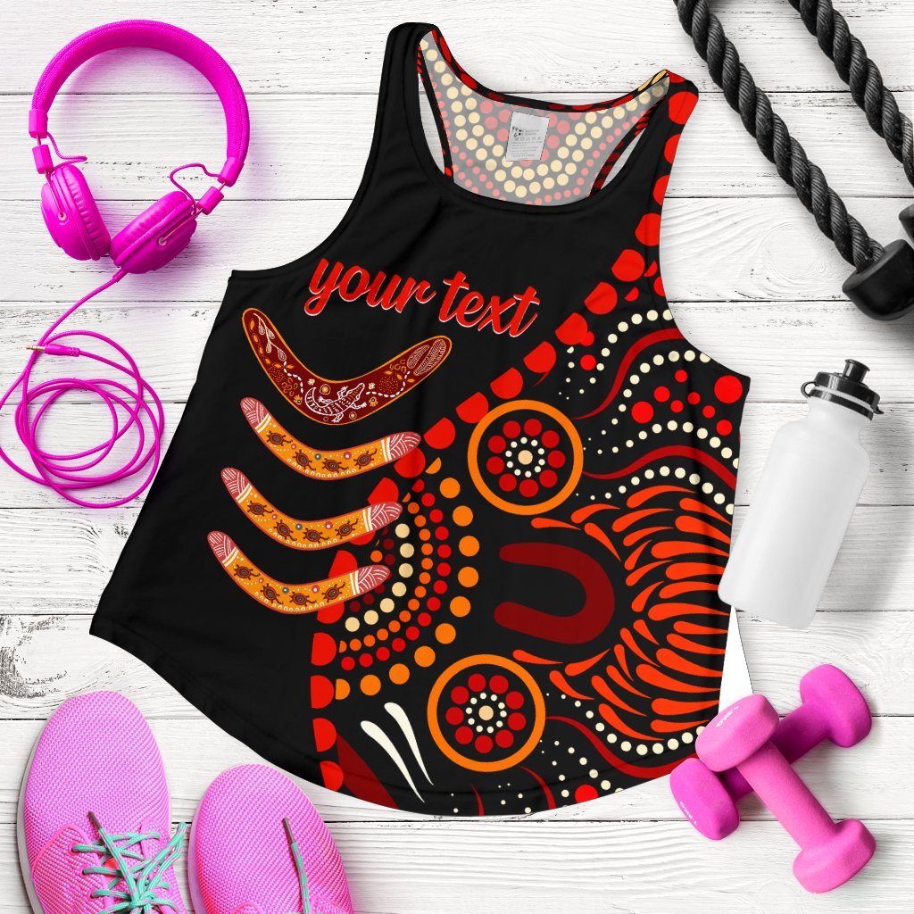 Aboriginal Personalised Women's Racerback Tank  - Aboriginal Boomerangs With Dot Painting Pattern - Vibe Hoodie