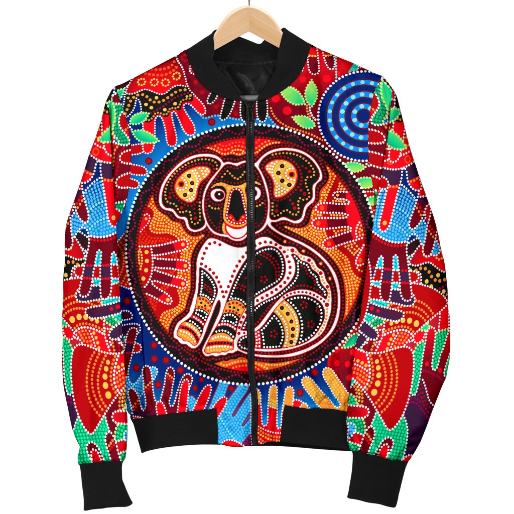 aboriginal-womens-bomber-jacket-koala-and-hand-art-dot-painting-jacket