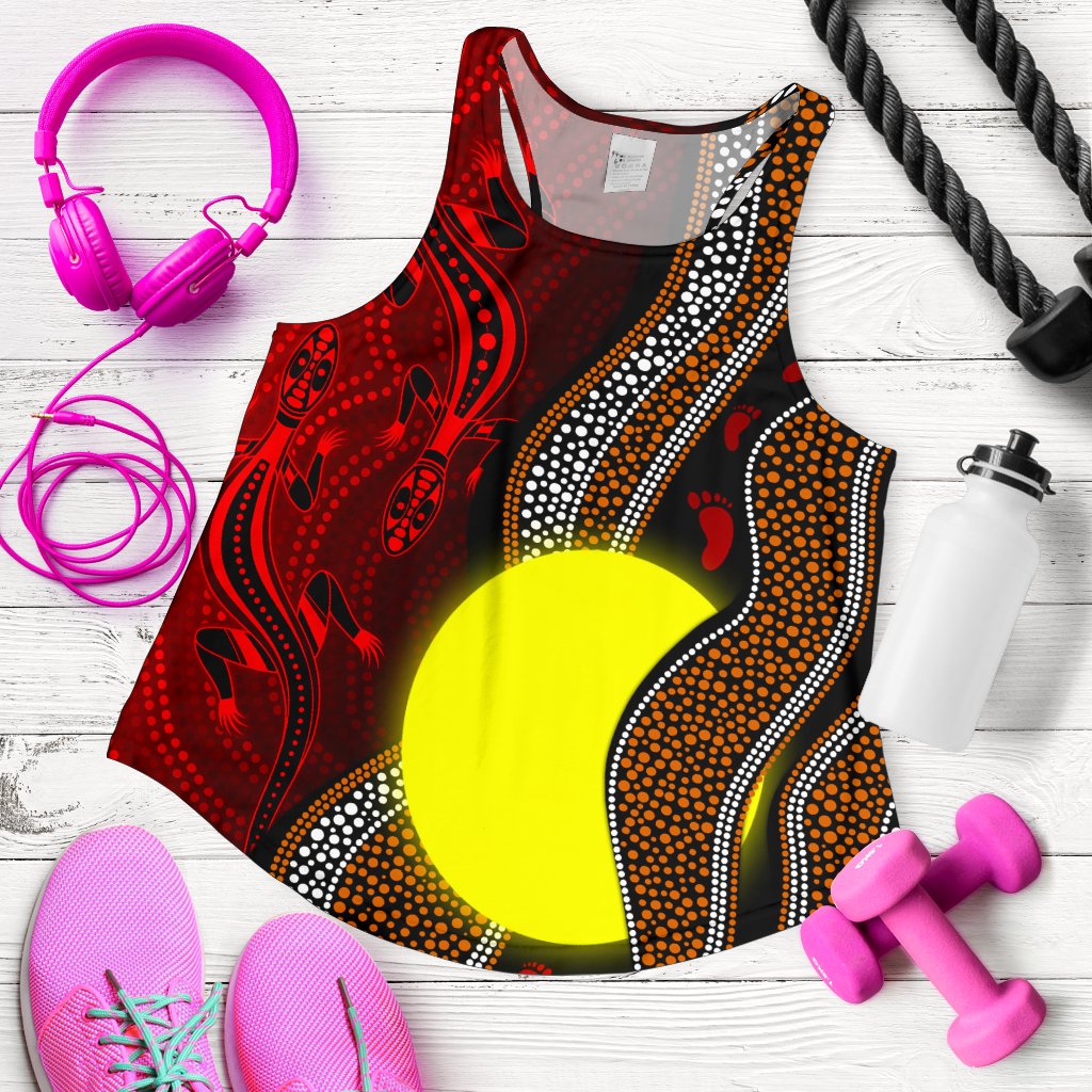 Aboriginal Women Racerbak Tank - Aboriginal Flag Lizard Dot Painting Style - Vibe Hoodie
