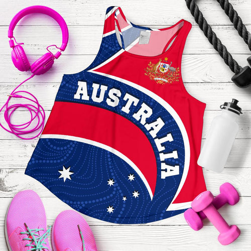Aboriginal Racerback Tank - Australia Flag and Coat of Arms -Women - Vibe Hoodie