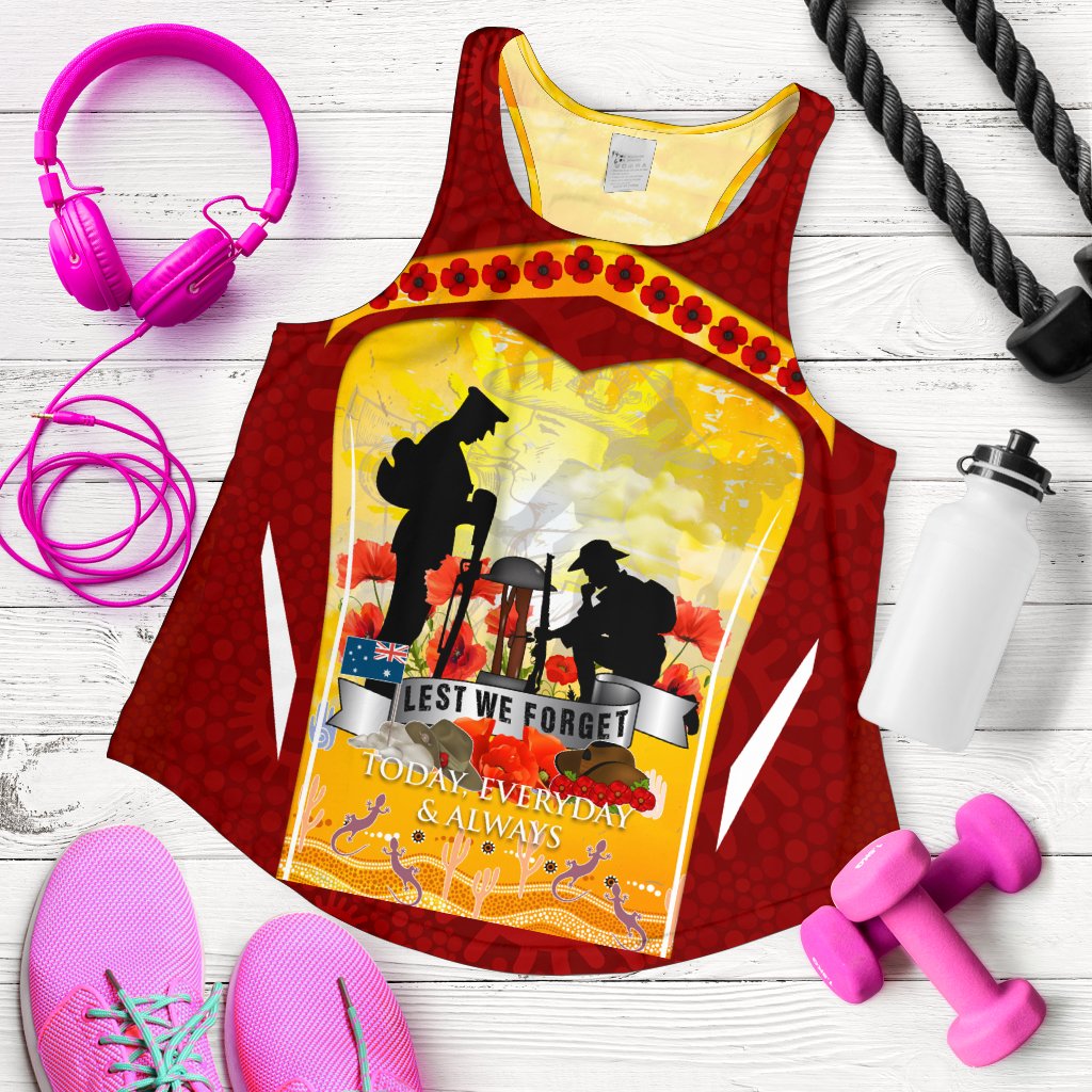 Anzac Women's Racerback Tank - Lest We Forget Aboriginal Version - Vibe Hoodie