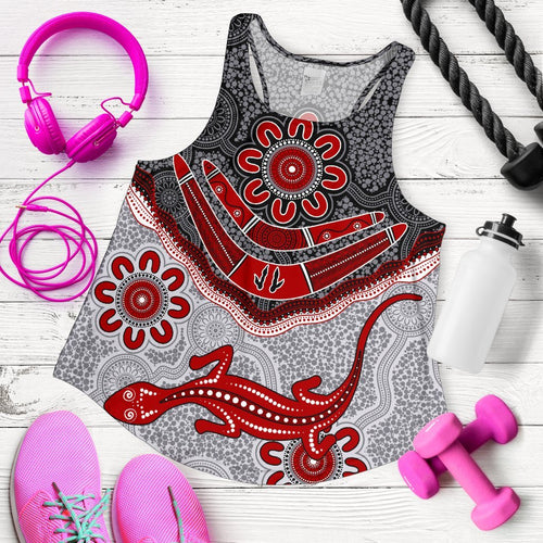 Aboriginal Women's Racerback Tank - Indigenous Boomerang and Lizard Art - Vibe Hoodie