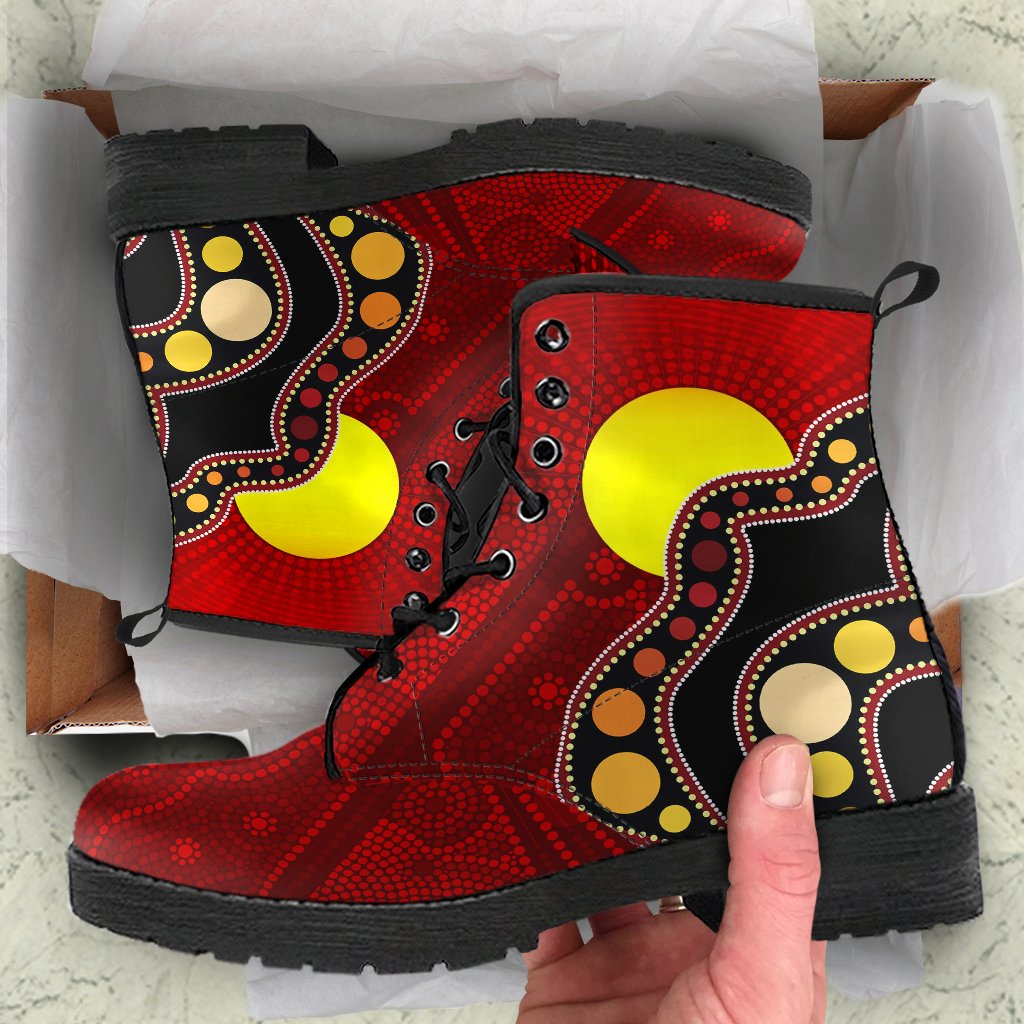 aboriginal-leather-boots-australia-aboriginal-lives-matter-flag-circle-dot-painting-art-boots