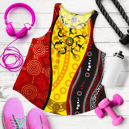Aboriginal Racerback Tank - Dreamtime Koori Dance & Dot Acrylic Paint - Vibe Hoodie