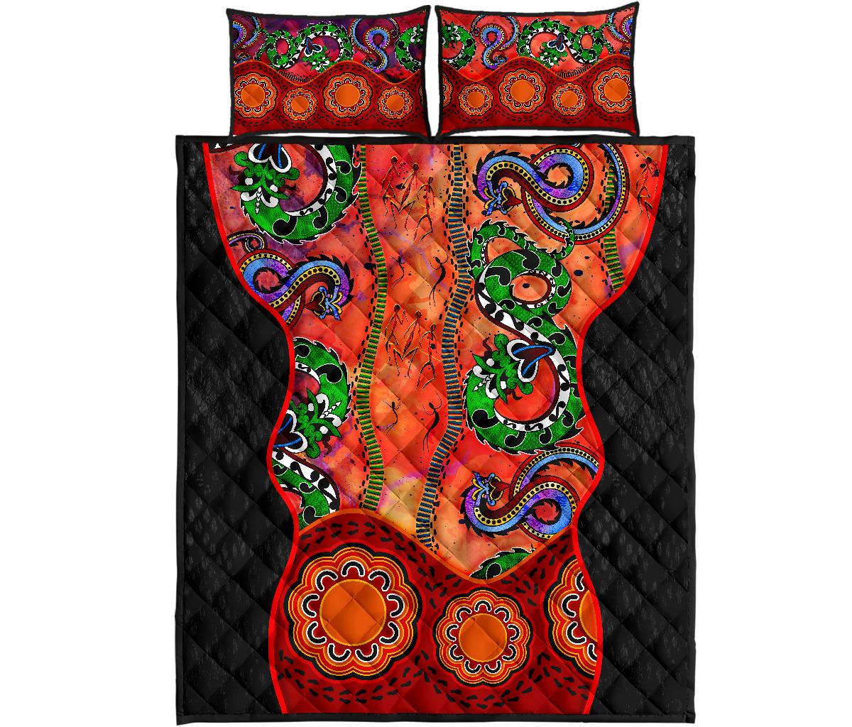aboriginal-quilt-bed-set-aussie-indigenous-patterns-orange