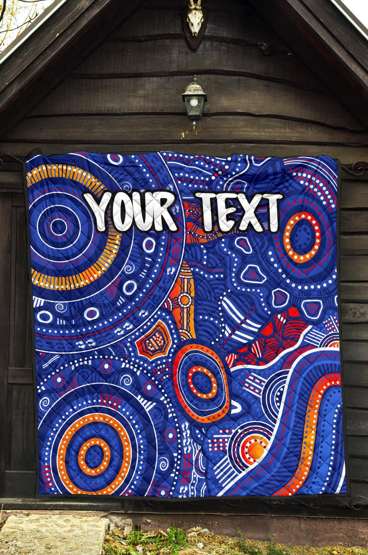 custom-text-aboriginal-premium-quilt-indigenous-footprint-patterns-blue-color