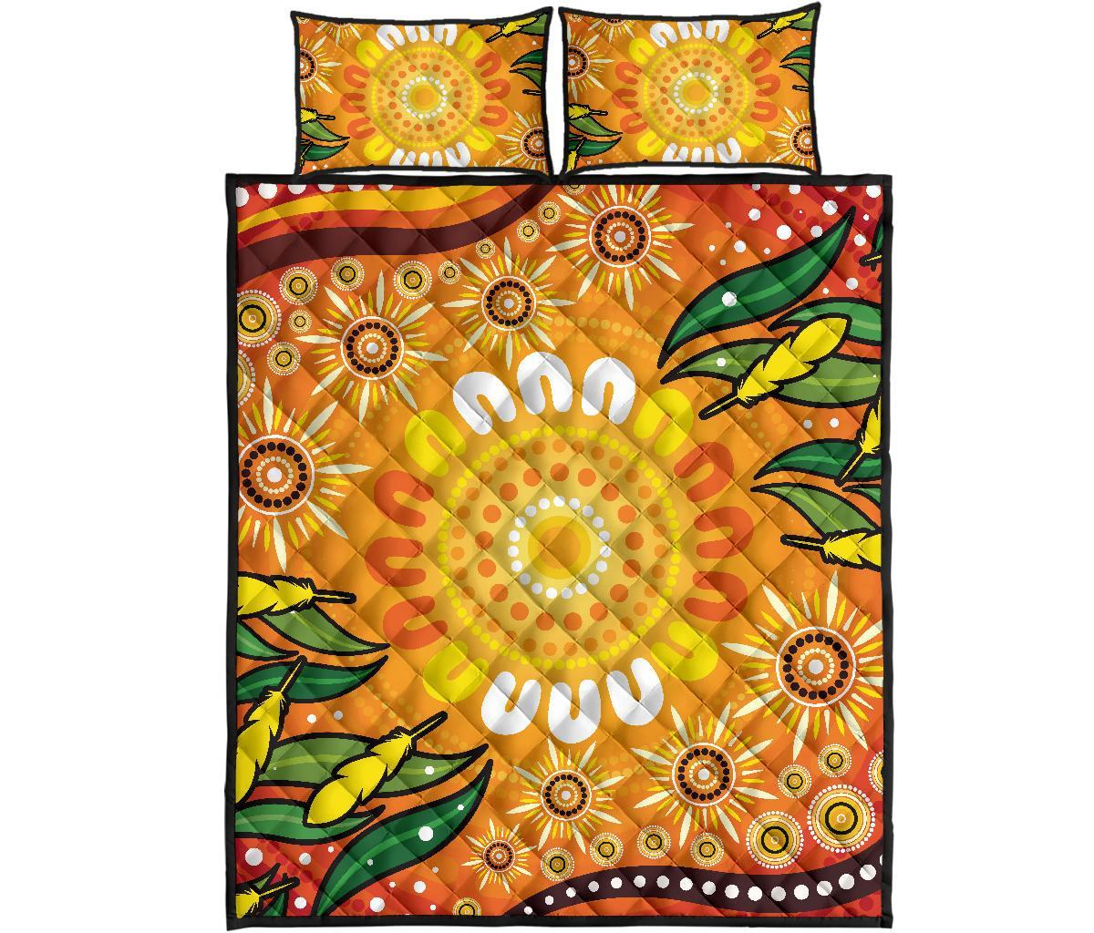 aboriginal-quilt-bed-set-indigenous-circle-leaf-patterns