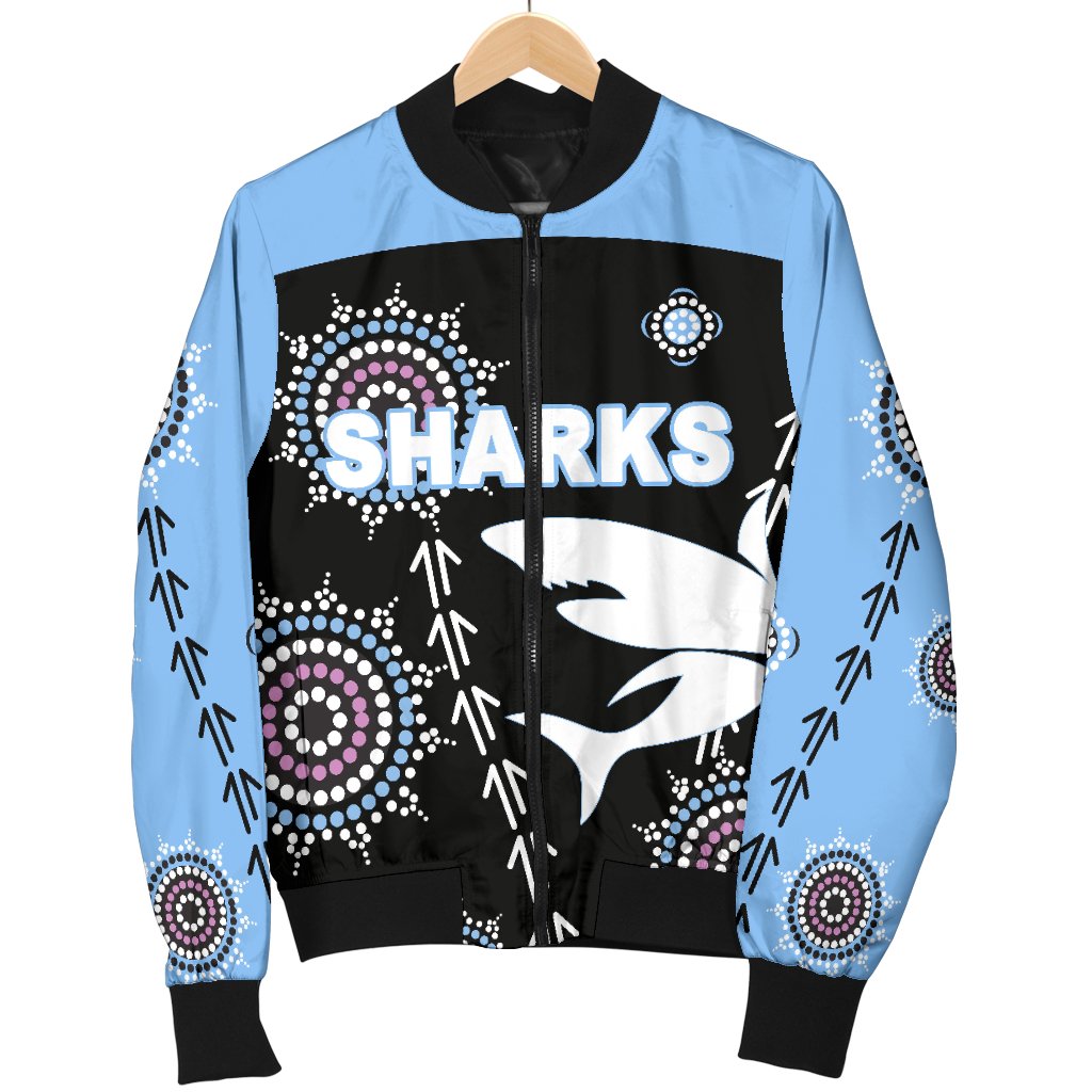 cronulla-womens-bomber-jacket-sharks-simple-indigenous-black