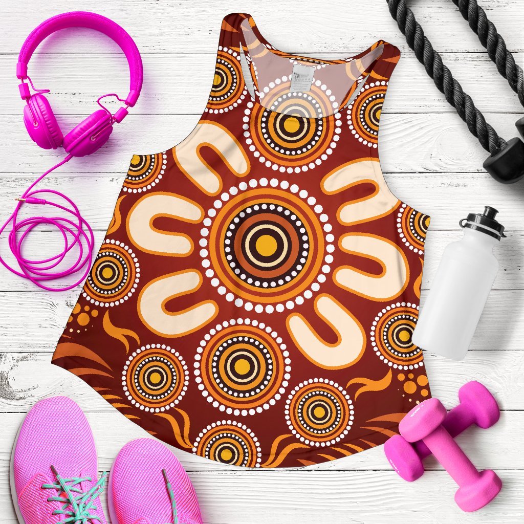 Aboriginal Women's Racerback Tank - Circle Flowers Patterns Ver03 - Vibe Hoodie
