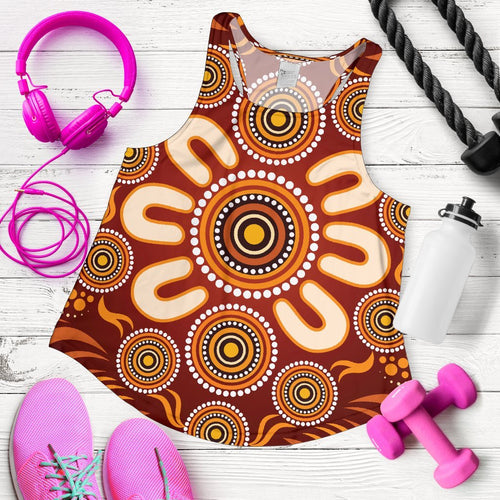 Aboriginal Women's Racerback Tank - Circle Flowers Patterns Ver03 - Vibe Hoodie