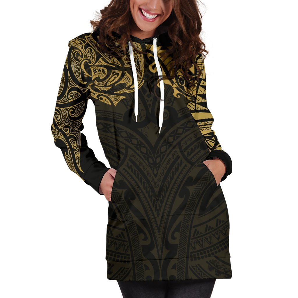 new-zealand-womens-hoodie-dress-maori-polynesian-tattoo-gold