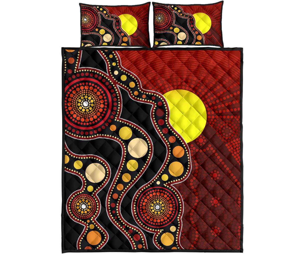 aboriginal-quilt-set-cover-australia-aboriginal-lives-matter-flag-circle-dot-painting-art-quilt-bed-set