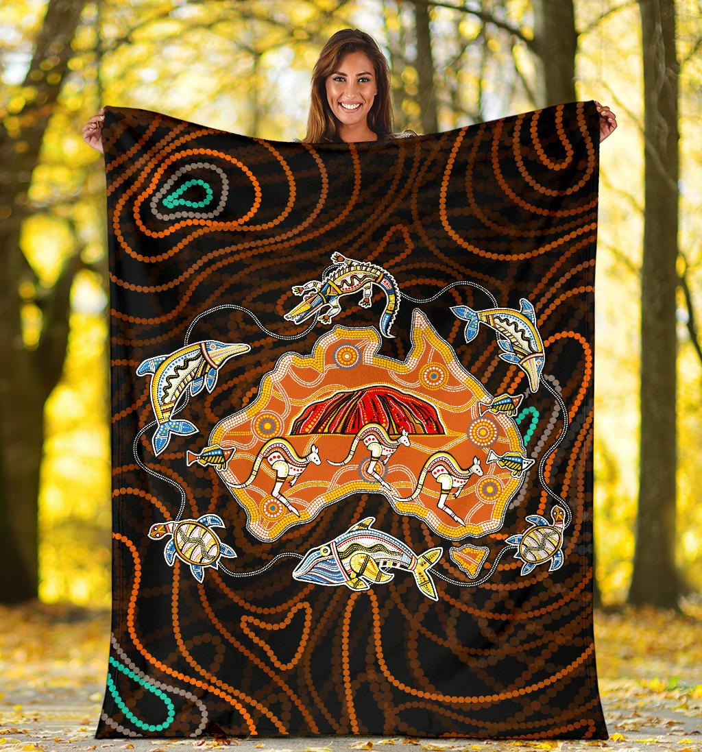 premium-blanket-australia-map-aboriginal-animals-dot-painting-blanket