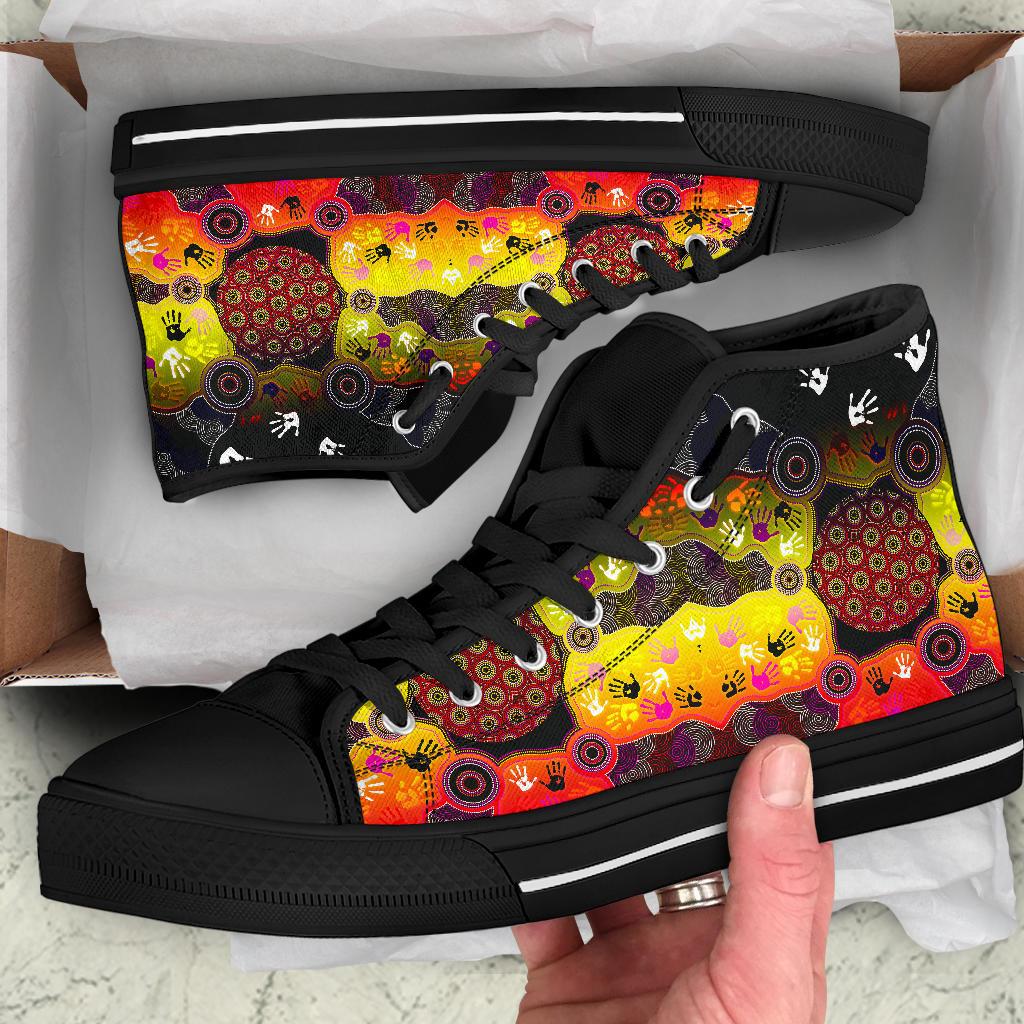 aboriginal-high-top-shoes-indigenous-circle-dot-painting-hand-art