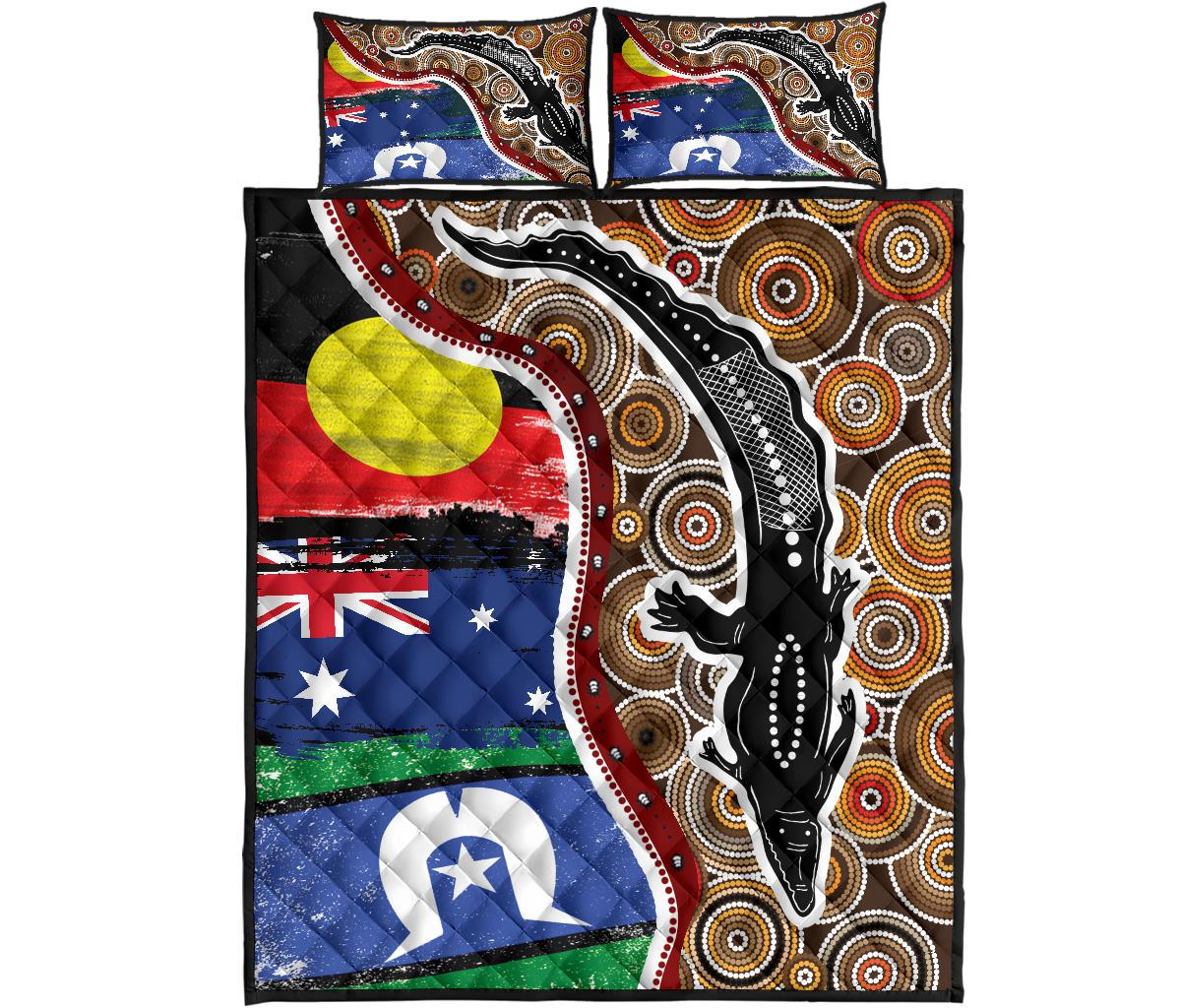 1saustralia-quilt-bed-set-australian-aboriginal-crocodile-with-naidoc-flags