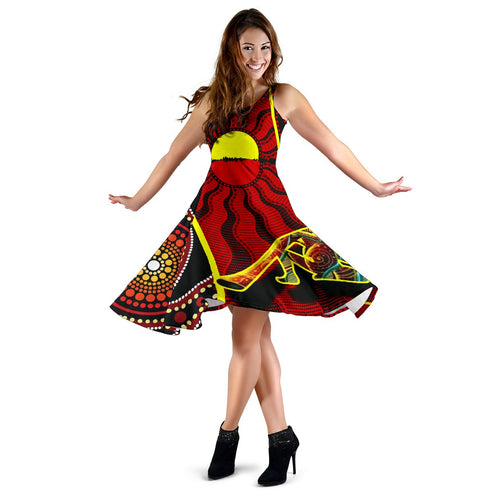 Midi Dress - Australia Aboriginal Dots With Didgeridoo - Vibe Hoodie