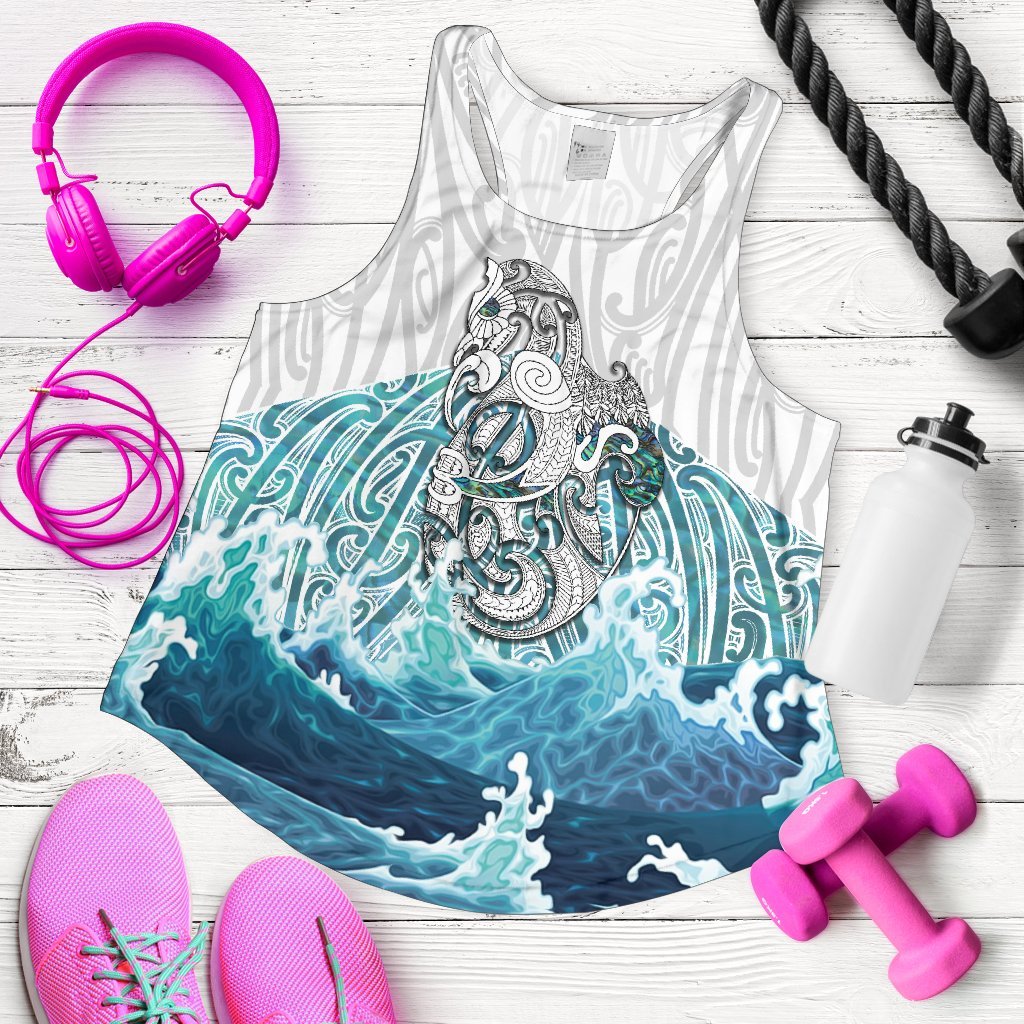 Maori Manaia The Blue Sea Women'S Racerback Tank, White - Vibe Hoodie