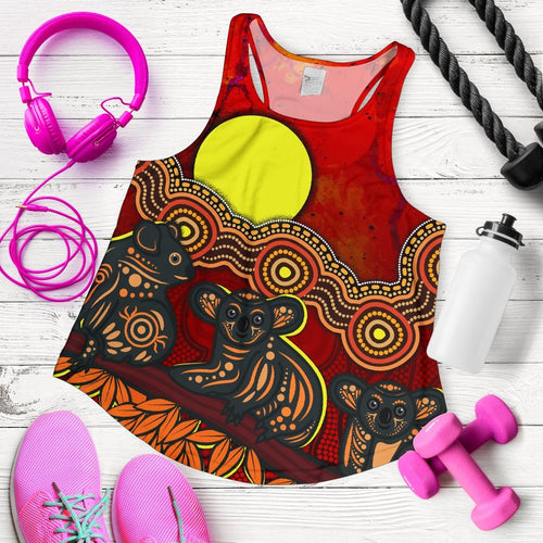 Aboriginal Women's Racerback Tank - Australian Indigenous Koala - Vibe Hoodie