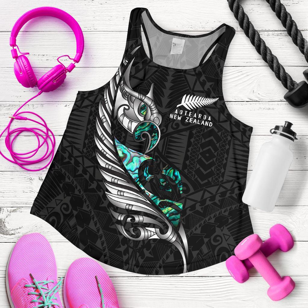 New Zealand Racerback Tank Manaia Paua Fern Wing - White - Vibe Hoodie