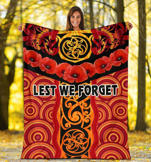 anzac-lest-we-forget-poppy-premium-blanket-new-zealand-maori-silver-fern-australia-aboriginal