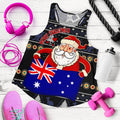 Christmas Women's Racerback Tank - Australia Santa Claus Hold The Flag ( Black) - Vibe Hoodie
