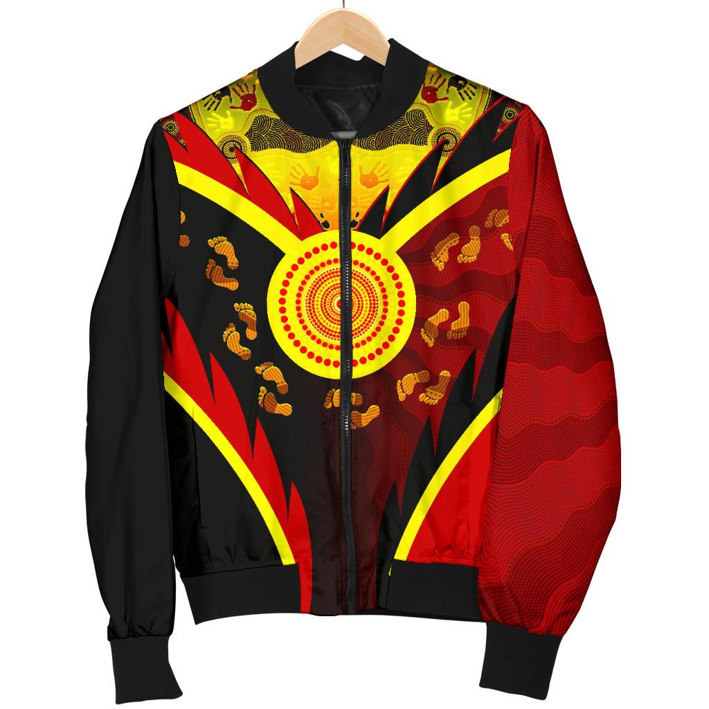 aboriginal-womens-bomber-jacket-indigenous-flag-with-footprint-hand-art