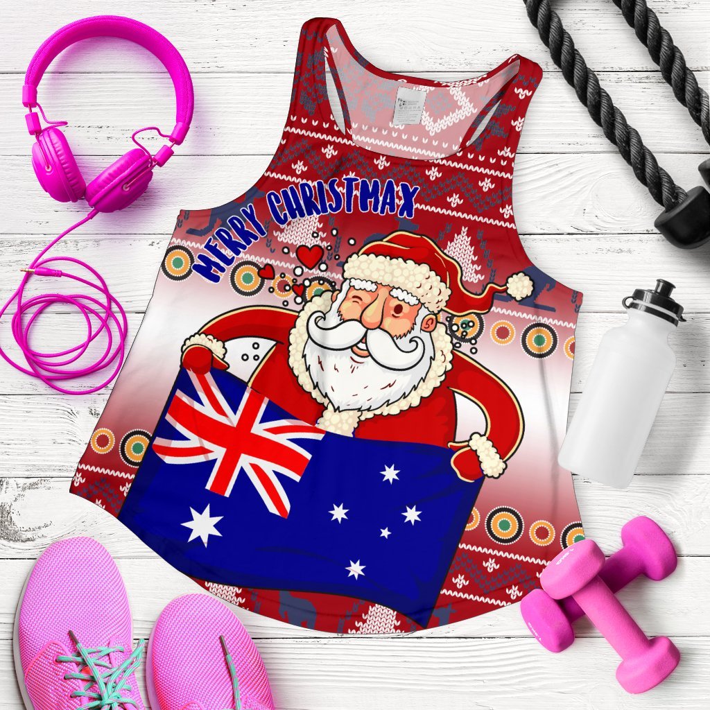Christmas Womens Racerback Tank - Australia Santa Claus Hold The Flag ( Red) - Vibe Hoodie