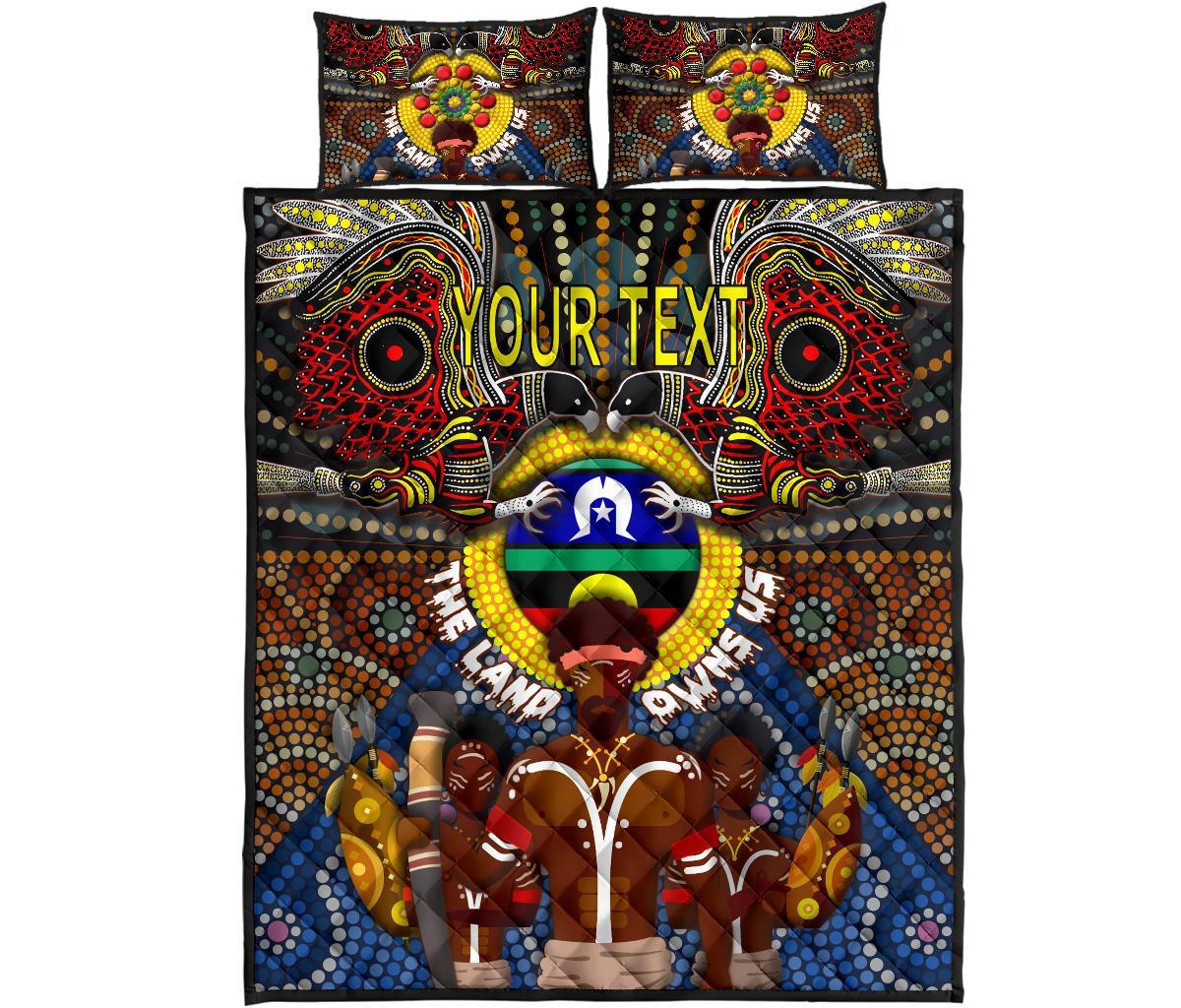 custom-text-the-land-owns-us-quilt-bed-set