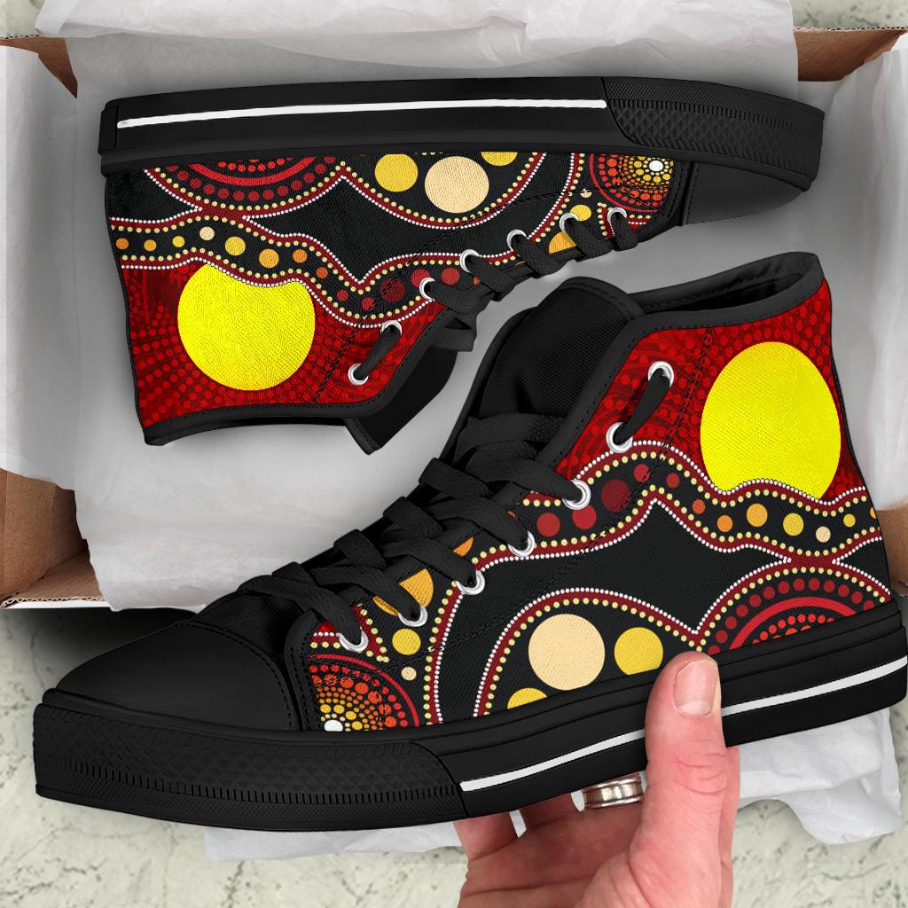 high-top-shoes-australia-aboriginal-lives-matter-flag-circle-dot-painting-art-shoes