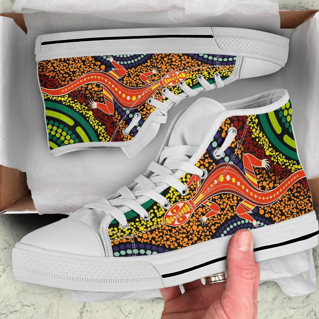 1st-australia-high-top-shoes-aboriginal-two-lizards-dot-painting-circle