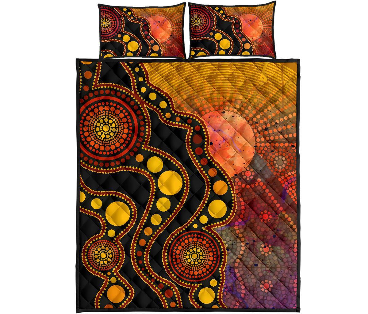 aboriginal-quilt-bed-set-australia-indigenous-flag-circle-dot-painting-art-golden